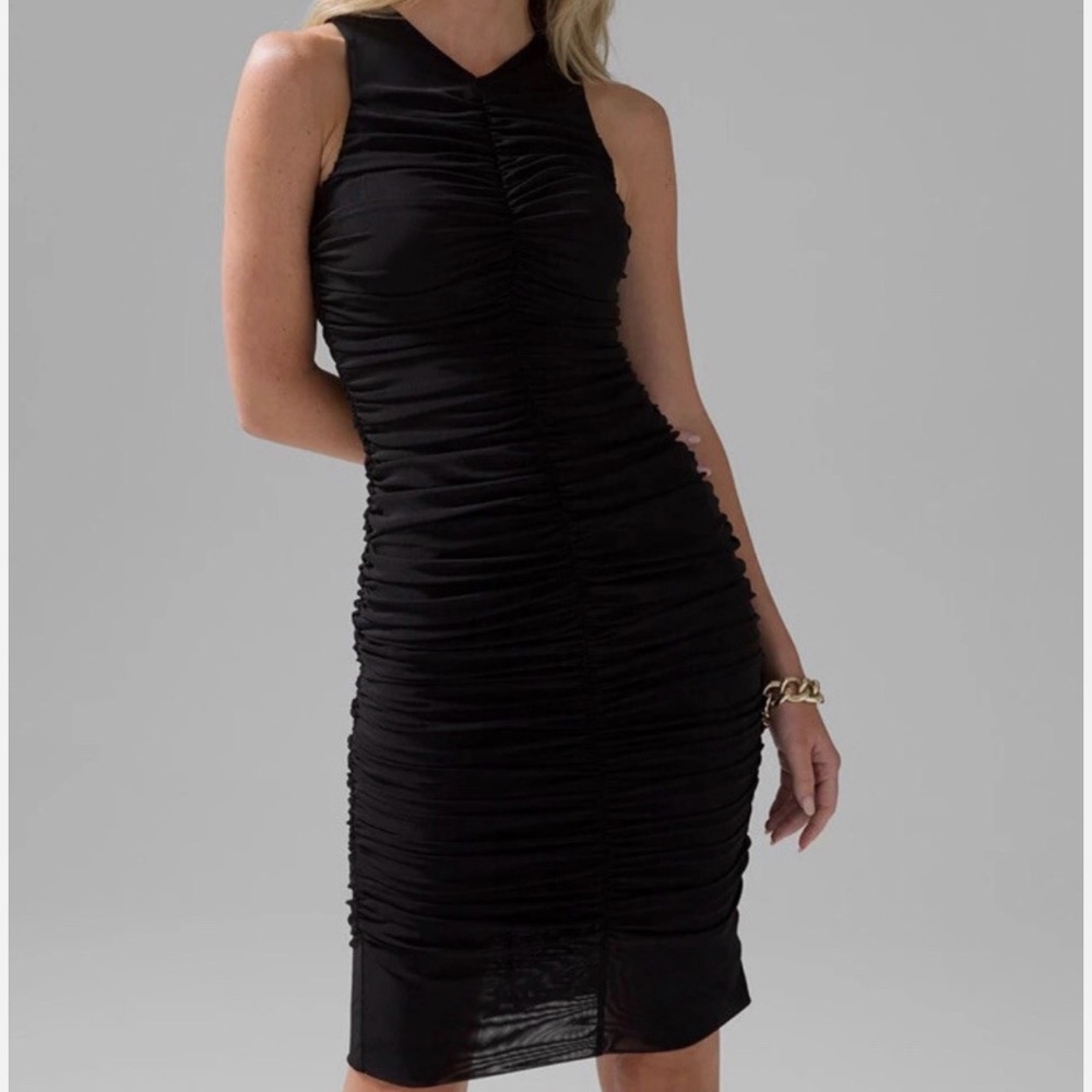 WHBM • Women’s Black Ruched Mesh Dress NWT Size- Large